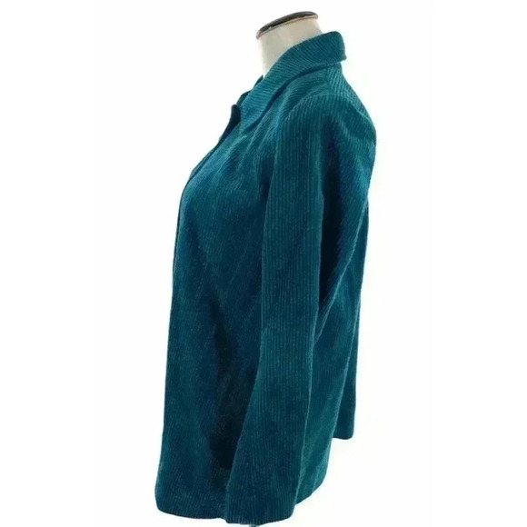 J Jill Aqua Green Corduroy Button Up Long Sleeve Shirt Jacket Womens Size XSmall - Picture 2 of 6